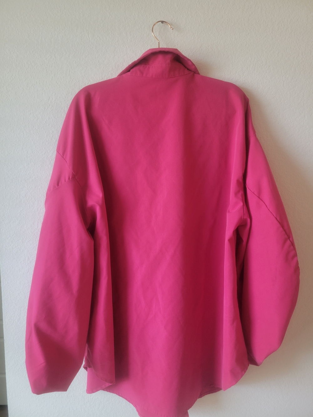 Women’s Hot Pink Button-Up Balloon Sleeve Top Oversized - Picture 3 of 5